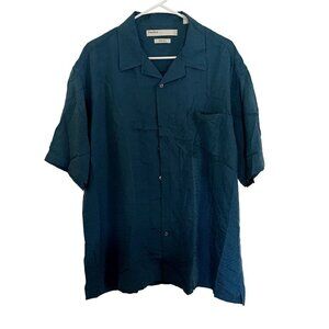PerryEllis silk teal short sleeved button down collared shirt short sleeved top